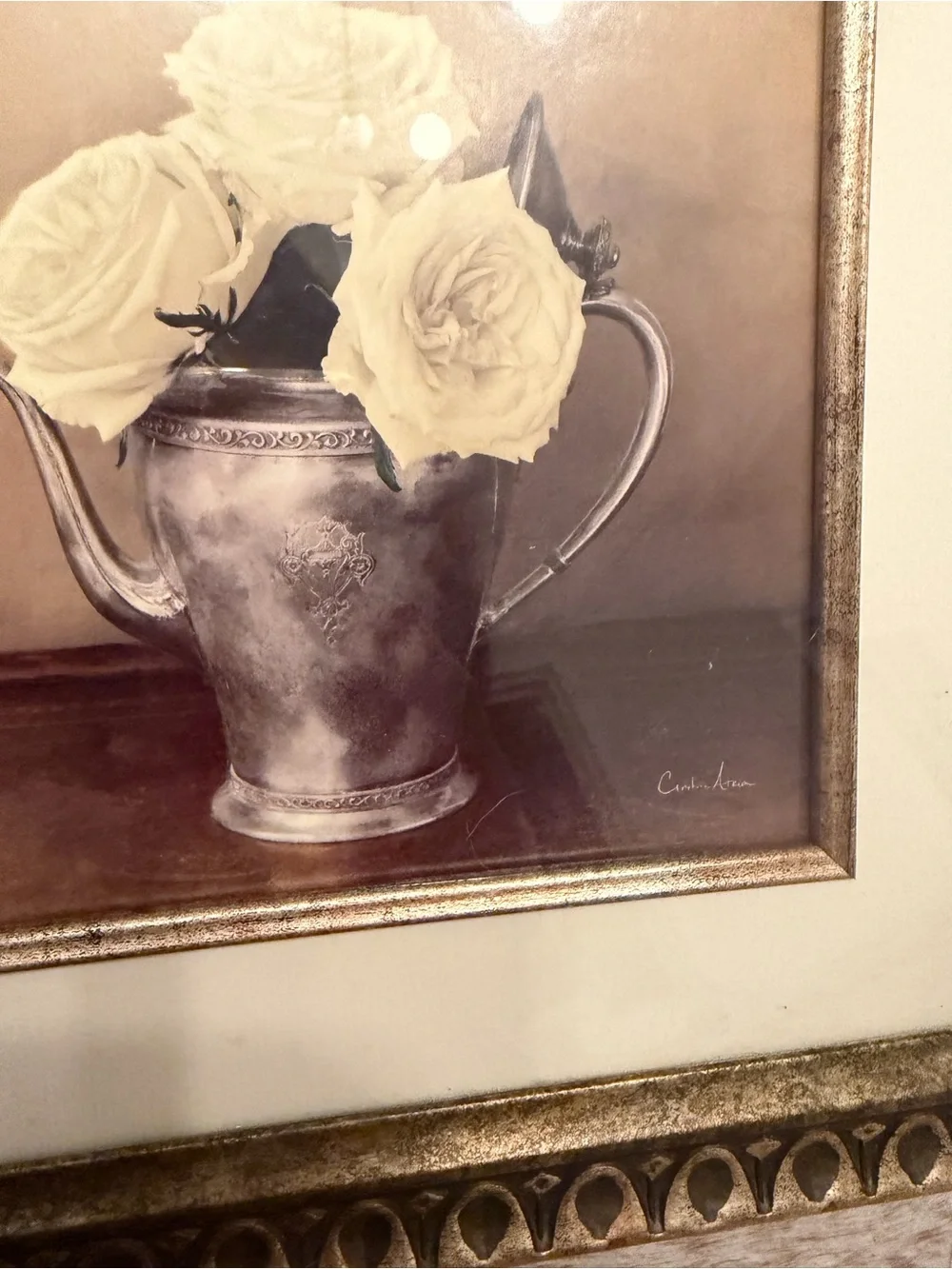 Framed Vintage-Style White Rose Prints - Set of 2 silver pitcher